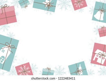 Christmas banner design of gift box and snowflake background with copy space vector illustration