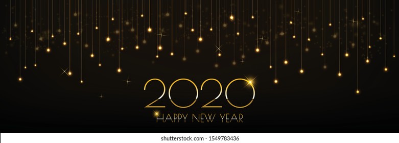 Christmas banner design with glowing golden lights curtai