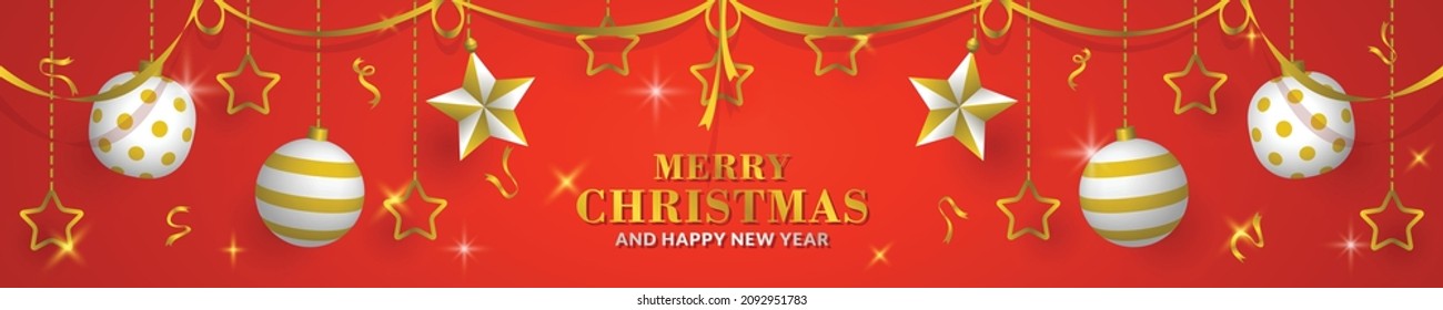 Weihnachtsbanner-Designvorlage, Vektorgrafik mit rotem Hintergrund, 