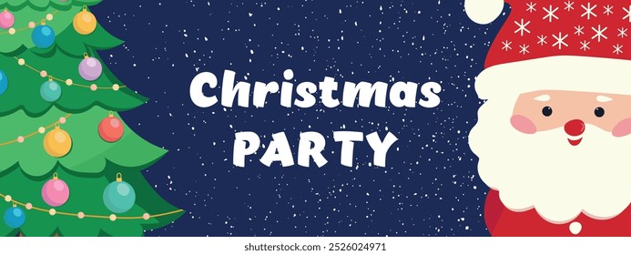 Christmas banner design with tree and Santa Claus. Festive Christmas party invitation or card design. Vector.