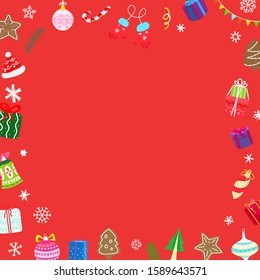 Christmas banner with different holiday accesories. Copy space for greetings