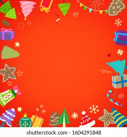 Christmas banner with different holiday accesories. Copy space for greetings