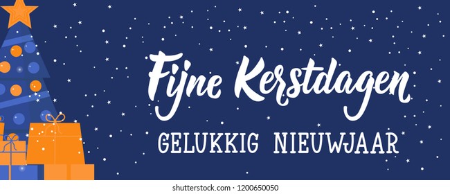 Christmas banner. Dutch text: Merry Christmas. Happy New Year. Lettering. vector illustration. element for flyers, banner and posters Modern calligraphy. Fijne Kerstdagen en gelukkig Nieuwjaar