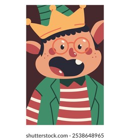 Christmas banner with elf character vector cartoon illustration isolated on a white background.