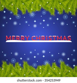 Christmas banner with falling snow and  fir branches. 