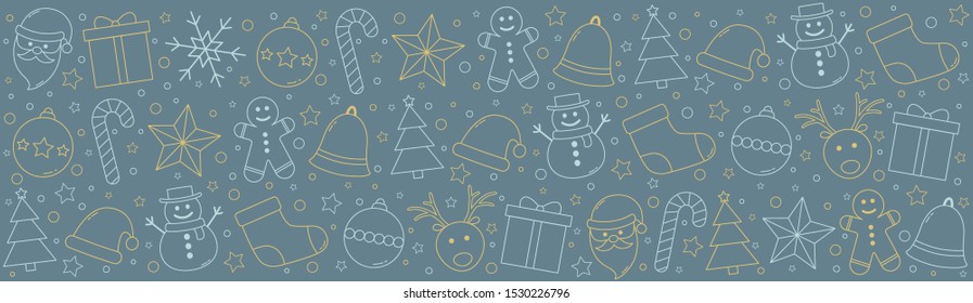 Christmas banner with festive icons. Vector