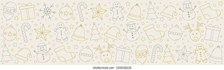 Christmas banner with festive ornaments. Vector