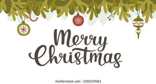 Christmas Banner Fir Border Calligraphy Lettering Stock Vector (Royalty ...