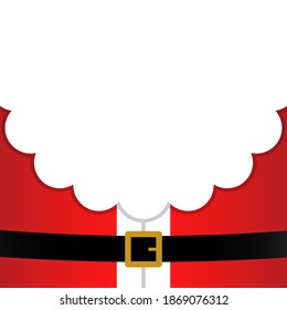 Christmas banner with free copy space. Xmas sale. Santa Claus message banner. Red Santa Claus suit, leather belt with gold buckle, white beard, concept for Christmas greeting or invitation card. 