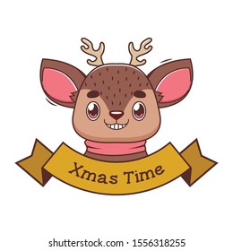 Christmas banner with a funny cartoon reindeer