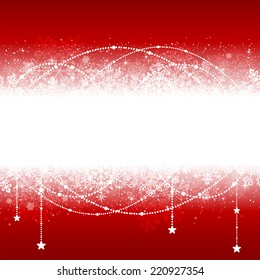 Christmas banner with garland and snowflakes on red background, illustration.