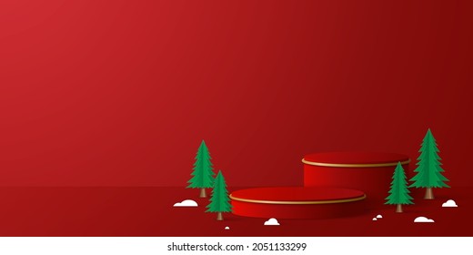 Christmas banner of geometric 3d podium for product advertising