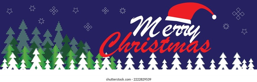 Christmas Banner with Geometric Abstract Background in Retro Style. Merry Christmas Web Banner, Greeting Card, Cover Design. 2023 Calligraphy Art includes Colorful Shape. Vector Illustration.