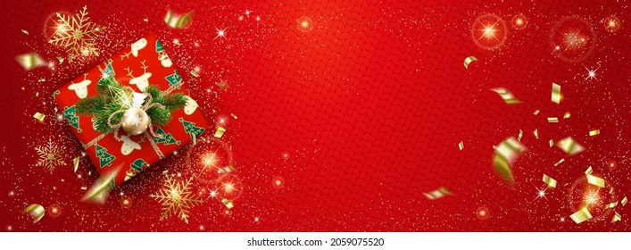 Christmas banner with a gift box and an copyspace under the text