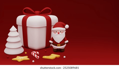 Christmas banner with gift box and Santa Claus