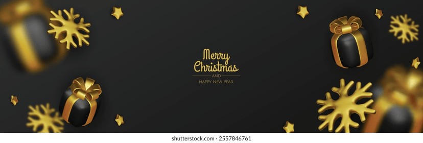 Christmas banner with gift boxes. Header poster for Website. Vector illustration