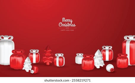 Christmas banner with gift boxes and snowflakes. Header poster for Website. Vector illustration