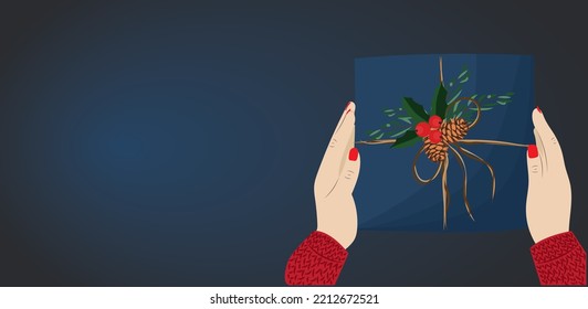 Christmas banner. Gift. Place for text. High quality vector illustration.