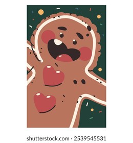 Christmas banner with gingerbread man character vector cartoon illustration isolated on a white background.