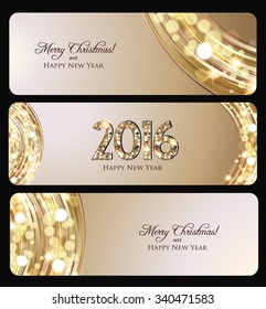 Christmas banner, Golden lights background