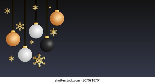 Christmas banner golden white and black balls with golden shonoflacke