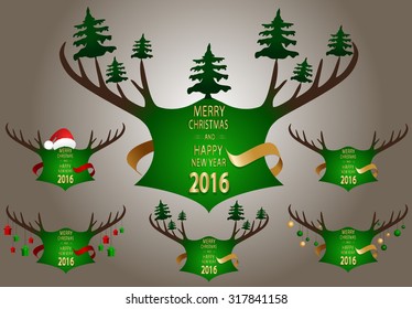 Christmas banner with green horns. Vector illustration.