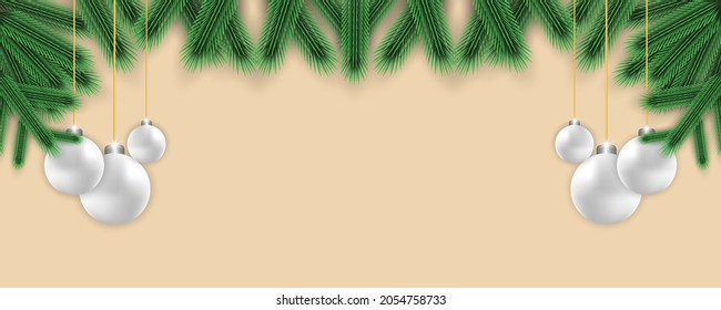 Christmas banner green leaf with christmas element and christmas ball