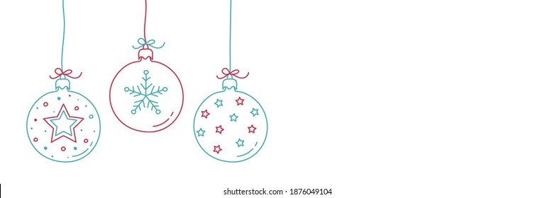 Christmas banner with hand drawn balls and copyspace. Vector