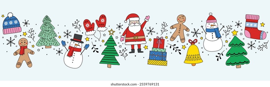 Christmas banner with hand drawn ornaments. Vector illustration