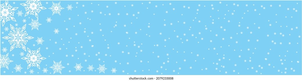Christmas banner with hand drawn snowflakes on blue background