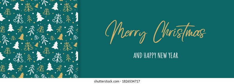 Christmas banner with hand drawn trees. Vector