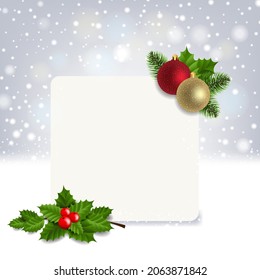 Christmas Banner With Holly Berry And Christmas Ball With Gradient Mesh, Vector Illustration