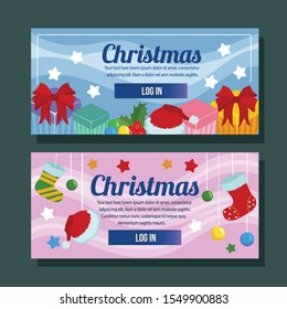 christmas banner horizontal holiday gift flat style vector illustration