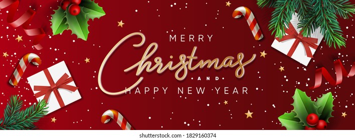 Christmas banner. Horizontal holiday poster, greeting card, header, website, vector illustration