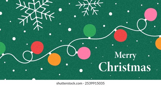 Christmas banner, horizontal poster. Modern Christmas design with Christmas symbols and typography. Bright illustration for greeting card, cover. Vector illustration