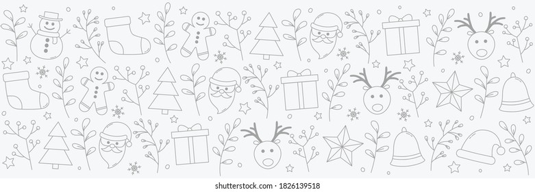 Christmas banner with icons. Xmas decoration. Vector