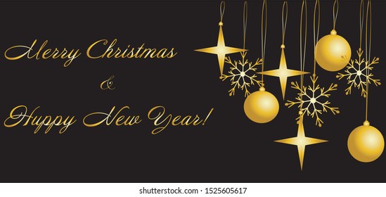 Christmas banner. Inscription Merry Christmas and Happy New Year. Holiday poster, greeting cards. Vector illustration
