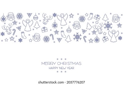 Christmas banner with line icons on white background