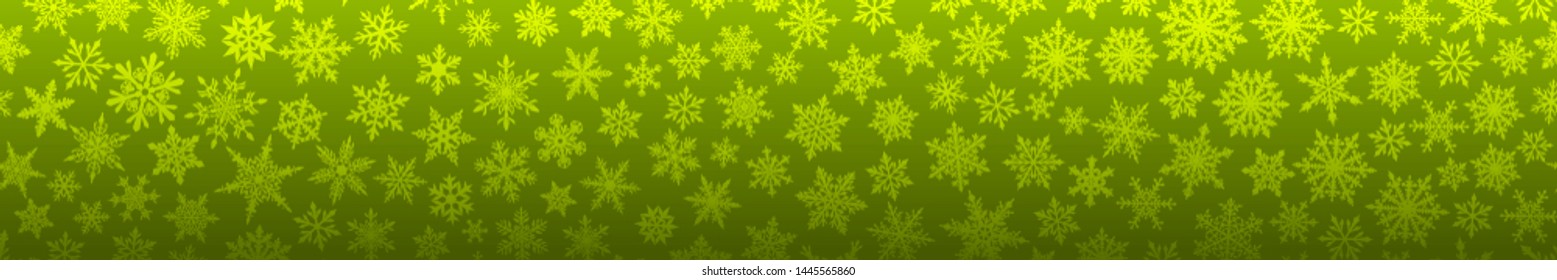 Christmas banner of many complex small snowflakes in green colors. With horizontal repetition