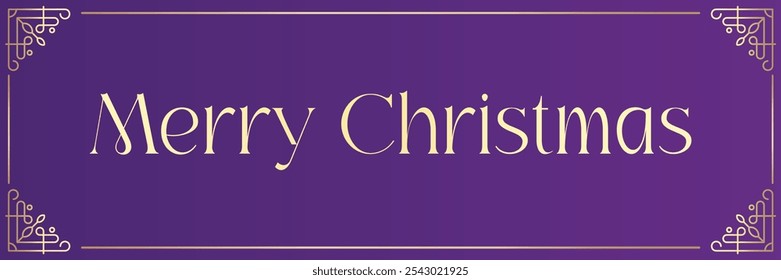 Christmas Banner with Merry Christmas Lettering. Golden Mandala Festive Banner with Perpul Gradient Christmas Background