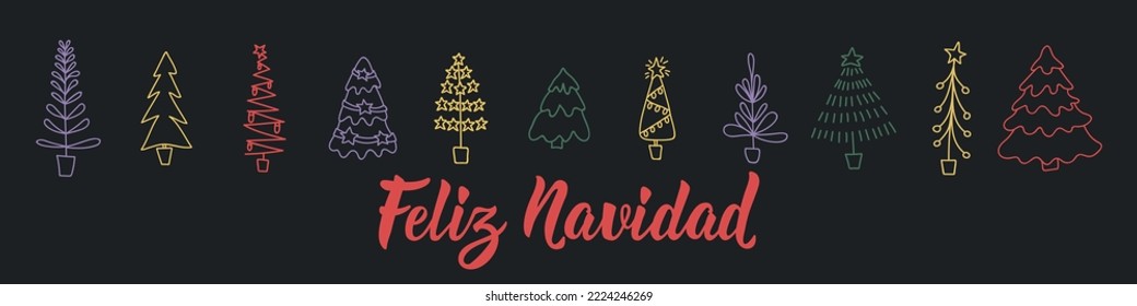 Christmas banner. Merry Christmas - in Spanish. Feliz Navidad. Lettering. Hand drawn vector illustration. Modern calligraphy.