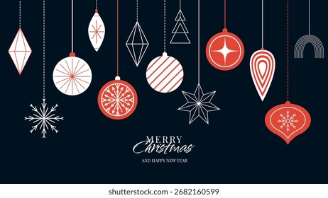 Weihnachtsbanner mit einem minimalistischen Muster von Weihnachtsbällen. Vektordesign für Postkarten, Umschläge, Webseiten.