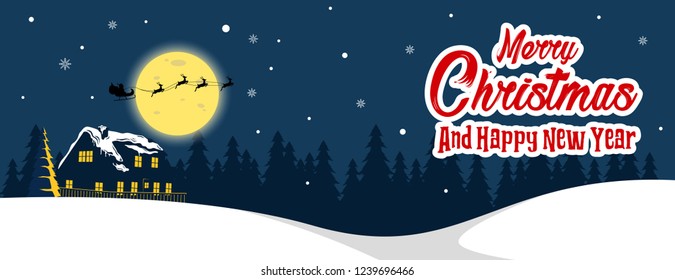 Christmas Banner With Night Background Vector
