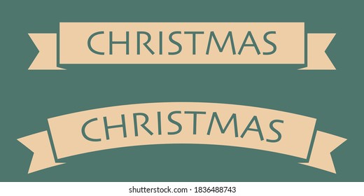 Christmas banner on green background. Isolated holiday stripe. Xmas ribbon collection in light brown color. Winter template illustration in simple style with editable text. Vector EPS 10