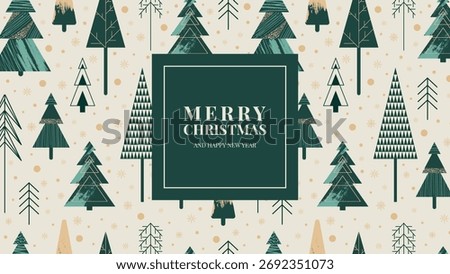 Christmas Banner On A Seamless Background With Minimalistic Christmas Trees. Vector
