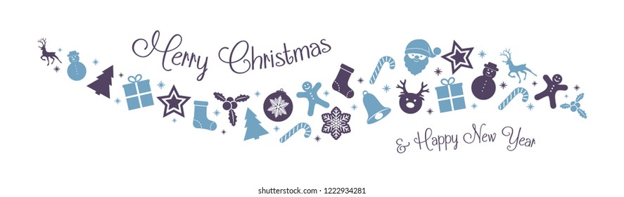 Christmas banner with ornaments and greetings. Vector.