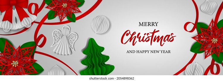 christmas banner with paper decorations