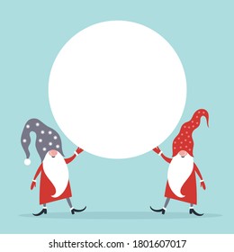 Christmas banner with place for your text. Christmas greeting card. Happy New Year. Merry Christmas. Cute Gnomes in hats. Seasons Greetings.