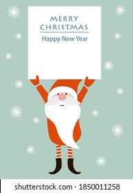 Christmas banner with place for your text. Cute gnome in red clothes. Greeting card. Christmas and New Year design.