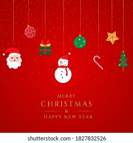 Christmas banner red background cartoon design. vector illustration.